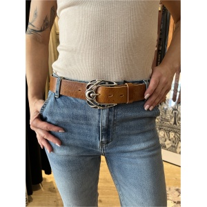 cognac belt silver buckle