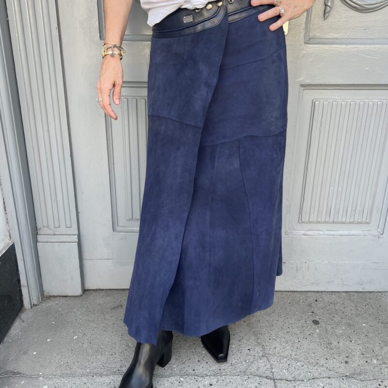 lamb suede long skirt elegance blue