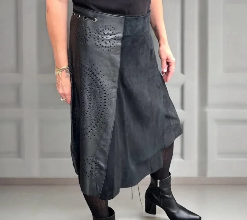 leather/suede skirt midi black
