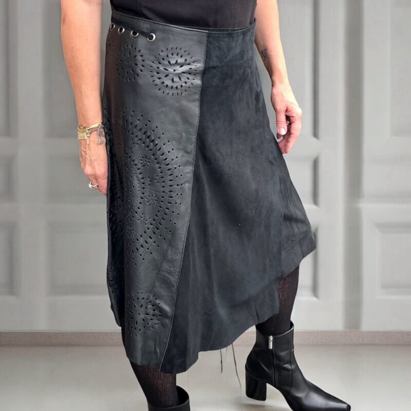 leather/suede skirt midi black