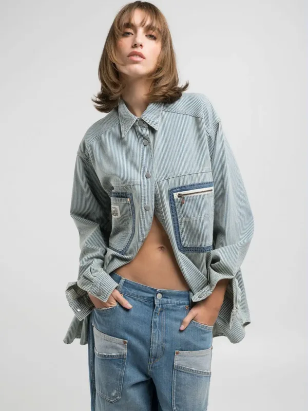 Replay Striped Denim Shirt