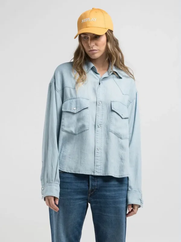 Replay Denim Shirt With Lettering