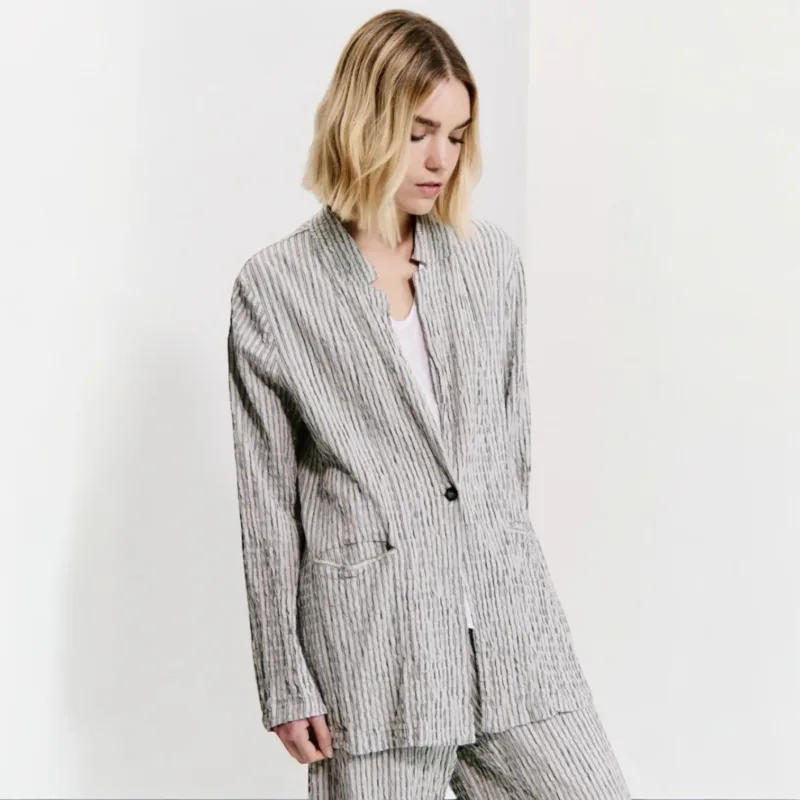 Transit Long Jacket With Pinstripe Design